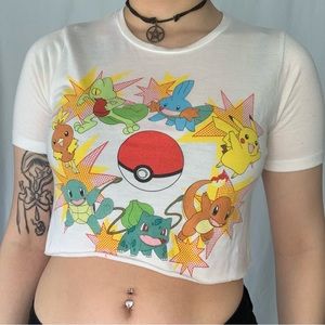 Pokémon gen 1 and gen 3 starters mighty fine white crop top